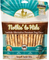 Nothin' To Hide Rawhide Alternative Twist Stix, Dog Chew, Beef, 50 Pack