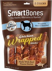 Smartbones Peanut Butter Wrapped Chicken Sticks Large Rawhide Free Dog Chews 8 count