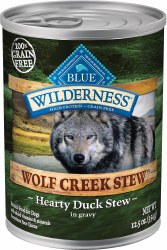 Blue Buffalo Wilderness Wolf Creek Stew Hearty Duck Stew Recipe Grain Free Canned, Wet Dog Food, 12.5oz