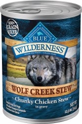 Blue Buffalo Wilderness Wolf Creek Stew Chunky Chicken Stew Recipe Grain Free Canned, Wet Dog Food, 12.5oz