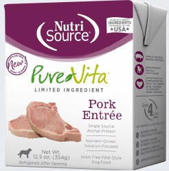 NutriSource Pure Vita Grain Free Pork Entree Tetra Pack Dog, case of 12, 12.5oz