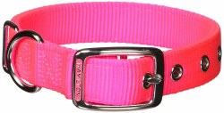 Hamilton Double Thick Nylon  Deluxe Dog Collar, 1 inch x 18 inch, Hot Pink