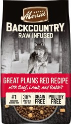 Merrick Backcountry Great Plains Red Recipe with Beef, Lamb, and Rabbit Grain Free Dry Dog Food 20 lbs