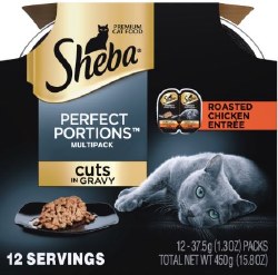 Sheba Perfect Portions Cuts in Gravy Roasted Chicken Entree Grain Free Wet Cat Food Case of 6, 2.6oz Twin Packs