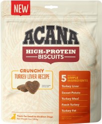 Acana High-Protein Turkey Liver Crunchy Biscuits Dog Treat Small 9oz