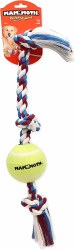 Mammoth Flossy Chews 3 Knot Rope Chew With Tennis Ball for Dogs, Multicolor, 24"