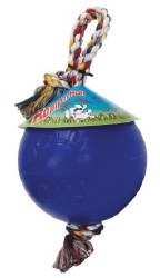 Jolly Pets Romp n Roll Ball with Rope Dog Toy, Blue, Medium, 6"