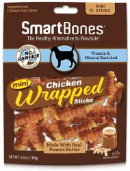 Smartbones Peanut Butter Chicken Wrapped Mini Sticks 15 Pack Rawhide Free Dog Chews