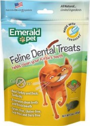 Emerald Pet Grain Free Dental Treats for Cats, Turkey and Duck, 3oz
