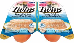 Inaba Twins Grain Free Side Dish for Cats, Chicken, Tuna, and Scallop, Cat Treat, 1.23oz, 2 Count