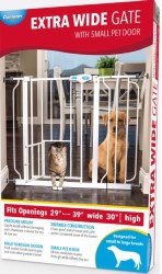Carlson Extra Wide Pet Gate with Small Pet Door, White, 30 x 29-39
