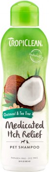 Tropiclean Medicated Itch Relief Oatmeal and Tea Tree Pet Shampoo, 20oz