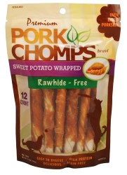 Premium Pork Chomps Sweet Potato Dog Treats Mini 12 count bag