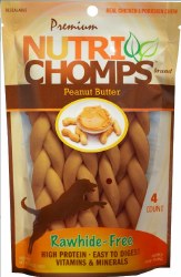 Nutri Chomps Premium Nutri Chomps 6 inch Peanut Butter Flavor Braid Dog Treats, Digestible Dog Chew, 4 count