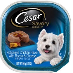 Cesar Savory Delights Loaf in Sauce Chicken with Cheese and Bacon Recipe Wet Dog Food Tray 3.5oz