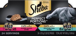 Sheba Perfect Portions Cuts in Gravy Variety Pack with Salmon and Tuna Grain Free Wet Cat Food Case of 12, 2.6oz Twin Packs