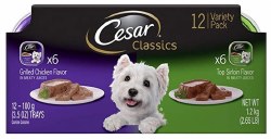 Cesar Classics Loaf in Sauce Top Sirloin and Grilled Chicken Variety Pack Wet Dog Food Case of 12, 3.5oz Trays