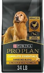 Purina Pro Plan Complete Essentials Shredded Blend 7  Chicken & Rice Senior Dog, 34lb