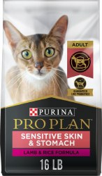 Purina Pro Plan Adult Sensitive Skin and Stomach Formula with Lamb and Rice Recipe Dry Cat Food 16 lbs