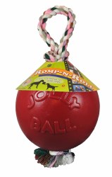 Jolly Pets Romp n Roll Ball with Rope Dog Toy, Red, Small, 4.5 inch