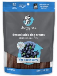 Shameless Pets The Tooth Berry Dental Sticks, Dental Stick, Blueberry and Mint, Dog Treats, 7.2oz