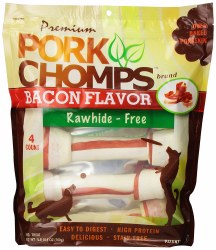 Premium Pork Chomps Bacon Knotz Dog Treats 10-11 Inch bone 4 count