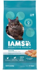 IAMS ProActive Health Adult Indoor Weight and Hairball Care Formula with Chicken and Turkey, Dry Cat Food, 7lb