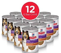 Hills Science Diet Sensitive Skin and Stomach Adult Formula Turkey and Rice Recipe Canned, Wet Dog Food, Case of 12, 12.5oz