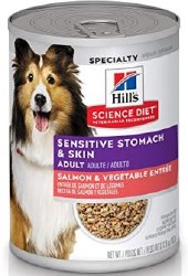 Hills Science Diet Sensitive Skin and Stomach Adult Formula Salmon and Vegetables Recipe Canned, Wet Dog Food, 12.8oz