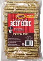Cadet Gourmet Munchy Rawhide Sticks, Peanut Butter, 5  100 Count