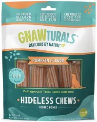 Gnawturals Hideless Chews Ribbed Bone, Pumpkin, medium, 5 count