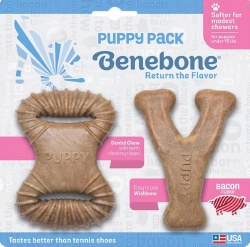 Benebone Puppy Pack Dental Chew/Wishbone, Bacon, 2 pack