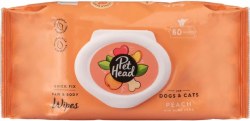 PetHead Quick Fix No Rinse Paw and Body Wipes for Dogs and Cats, Peach Scented, 80 Count
