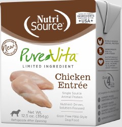 NutriSource Pure Vita Grain Free Chicken Entree Tetra Pack Dog, case of 12, 12.5oz
