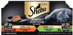 Sheba Perefct Portions Cuts in Gravy Variety Pack with Chicken and Turkey Grain Free Wet Cat Food Case of 12, 2.6oz Twin Packs