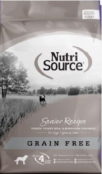 NutriSource Senior Turkey, Whitefish, and Menhaded Fish Meal Grain Free, Dry Dog Food, 12lb