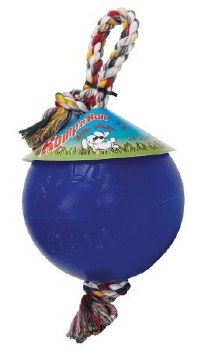 Jolly Pets Romp n Roll Ball with Rope Dog Toy, Blue, Medium, 6