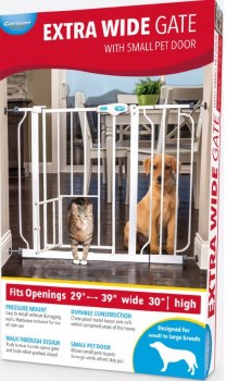 Carlson Extra Wide Pet Gate with Small Pet Door, White, 30 x 29-39