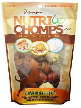 Nutri ChompPremium Nutri Chomps Assorted Flavor Knots Dog Treats, Digestible Dog Chews, 4 inch 9 count