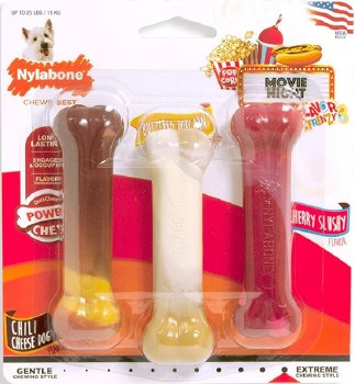 Nylabone Power Chew Flavor Frenzy Movie Night Nylon Dog Chew Toy, Regular, Dog Dental Health, 3 count