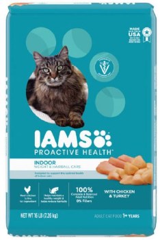 IAMS ProActive Health Adult Indoor Weight and Hairball Care Formula with Chicken and Turkey Dry Cat Food 16lb