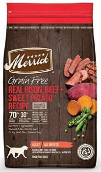Merrick Real Bison, Beef, and Sweet Potato Recipe Grain Free Dry Dog Food 22lb