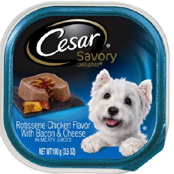 Cesar Savory Delights Loaf in Sauce Chicken with Cheese and Bacon Recipe Wet Dog Food Tray 3.5oz