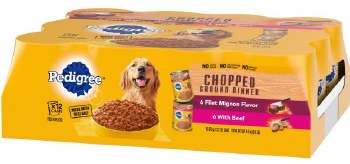Pedigree Chopped Ground Dinner Variety Pack with Filet Mignon and Beef Canned, Wet Dog Food, Case of 12, 13.2oz Can