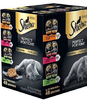 Sheba Perfect Portions Cuts in Gravy Variety Pack with Salmon, Turkey, and Chicken Grain Free Wet Cat Food Case of 24, 2.6oz Twin Packs
