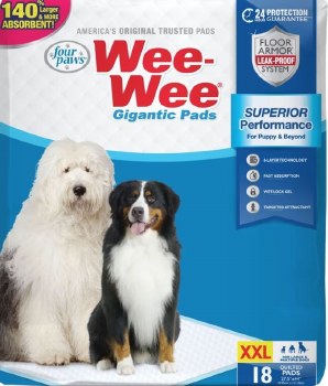 Four Paws Wee Wee Gigantic Pads for Extra Large Dogs 27.5 inch x 44 inch, 18 count