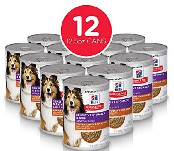 Hills Science Diet Sensitive Skin and Stomach Adult Formula Turkey and Rice Recipe Canned Wet Dog Food case of 12, 12.5oz Cans