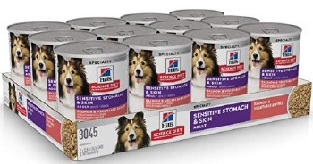 Hills Science Diet Sensitive Skin and Stomach Adult Formula Salmon and Vegetables Recipe Canned Wet Dog Food Case of 12, 12.8oz Cans