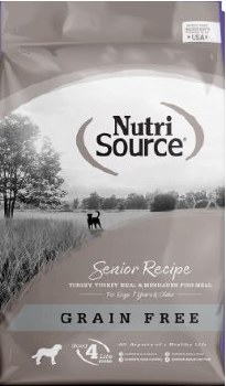 NutriSource Senior Turkey, Whitefish, and Menhaded Fish Meal Grain Free, Dry Dog Food, 15lb