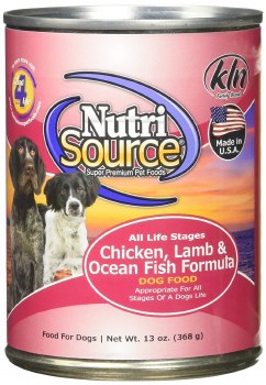 NutriSource All Life Stages Formula Chicken, Lamb and Ocean Fish Recipe Canned, Wet Dog Food, case of 12, 13oz Cans